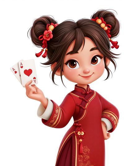Lucky Girl with Cards Illustration Poster. poster