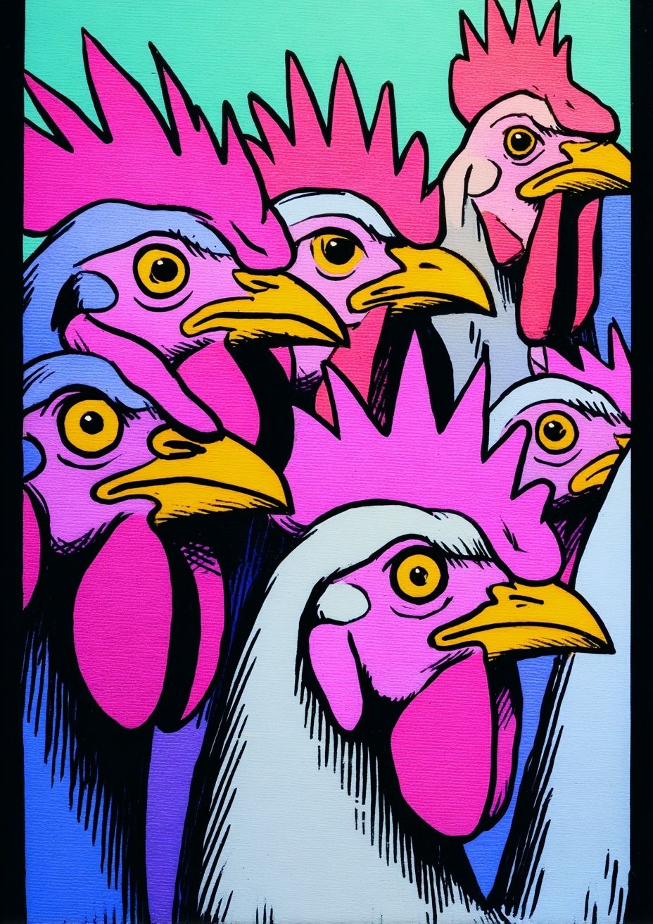 Pop Art Rooster Heads Poster. poster detail