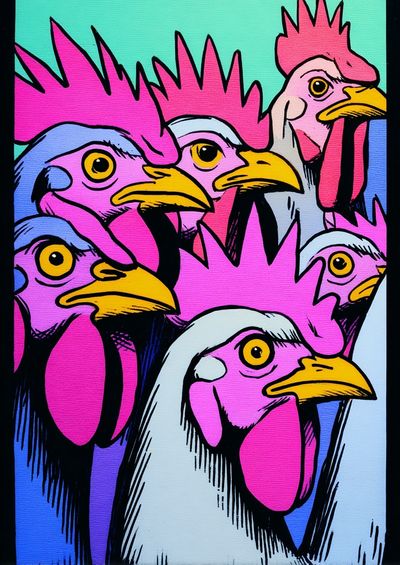 Pop Art Rooster Heads Poster. poster