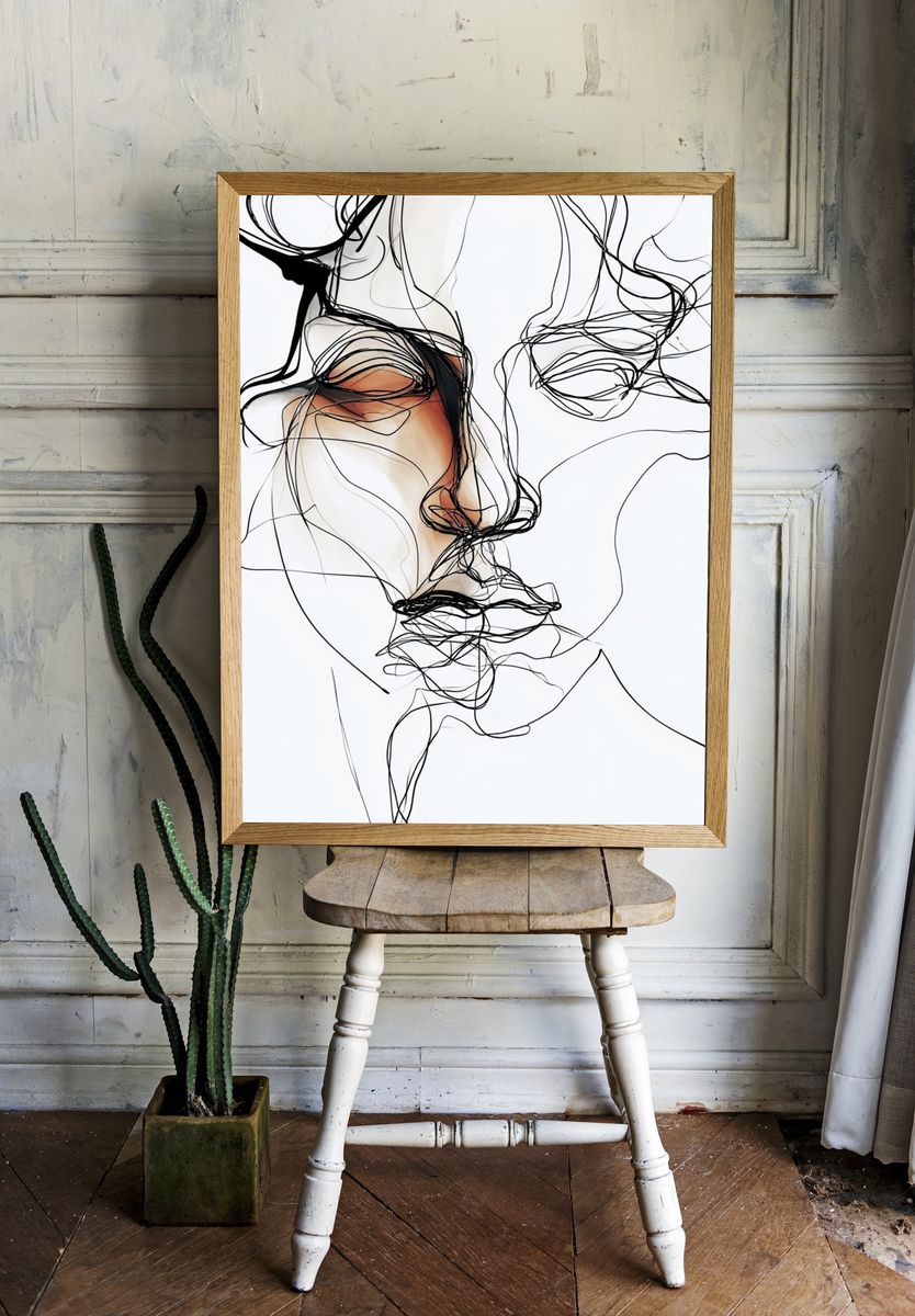 Abstract Face Line Art Poster. — room view 1