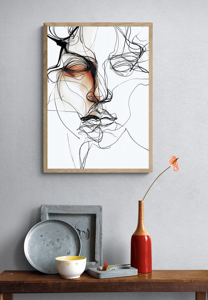 Abstract Face Line Art Poster. — room view 3