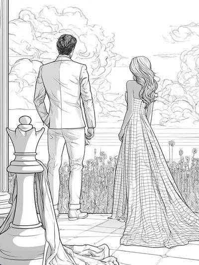 Romantic Balcony Couple Illustration Poster. poster