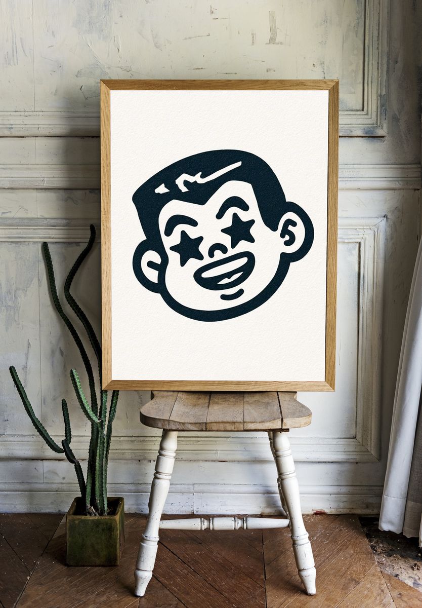 Starry Face Cartoon Print. room preview