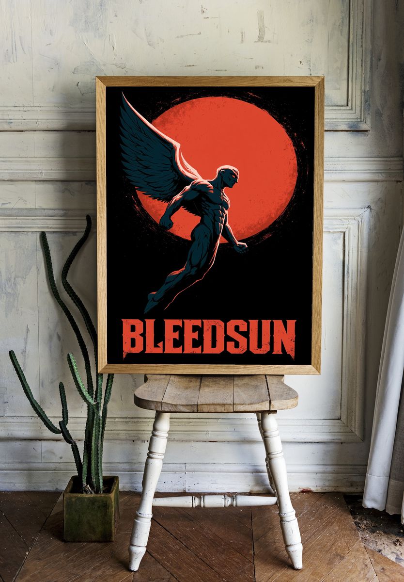 Bleedsun Winged Figure Poster. room preview