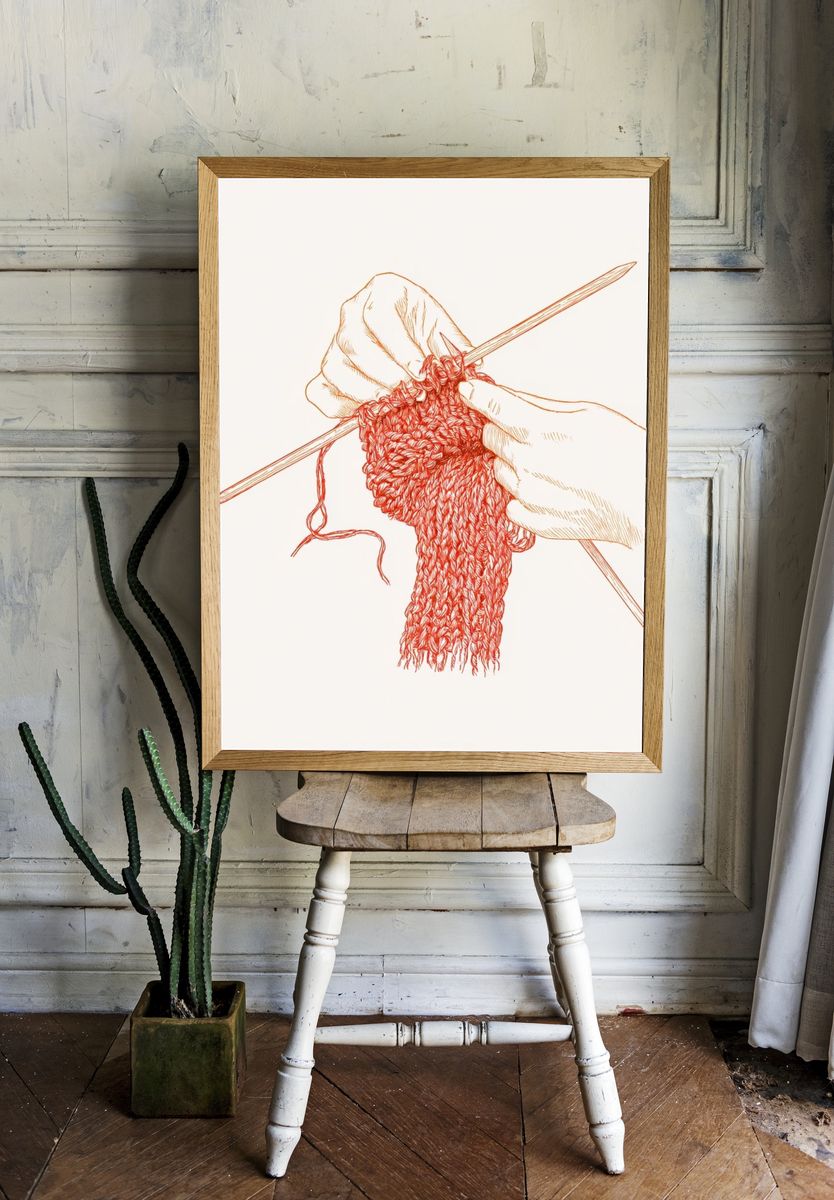 Knitting Hands Illustration Poster. room preview