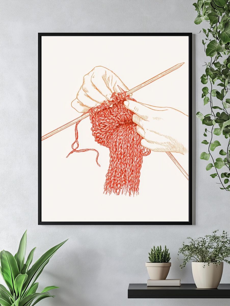 Knitting Hands Illustration Poster. — room view 4