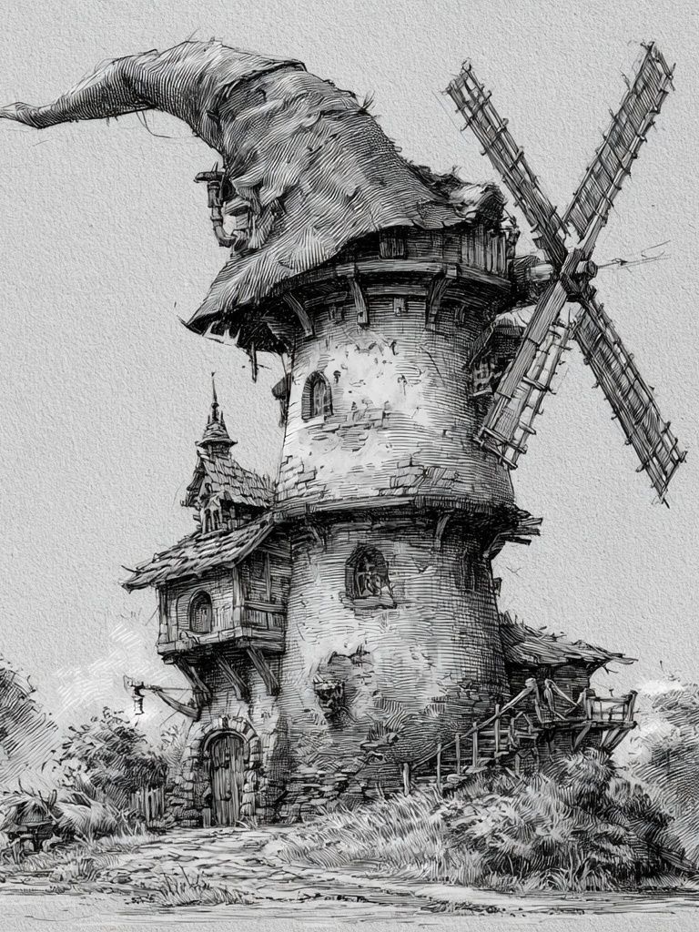 Fantasy Windmill Sketch Poster. poster detail