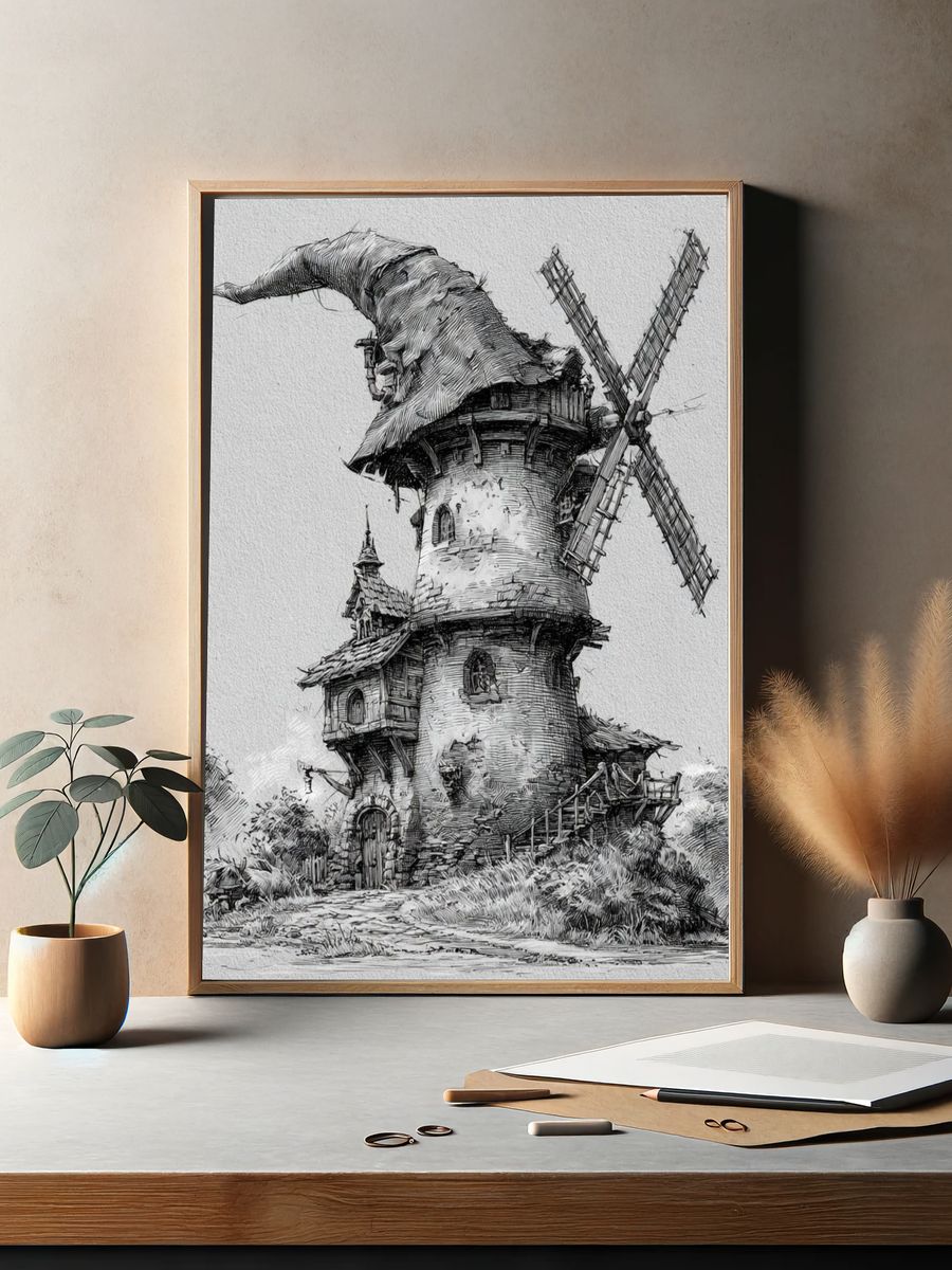 Fantasy Windmill Sketch Poster. — room view 2