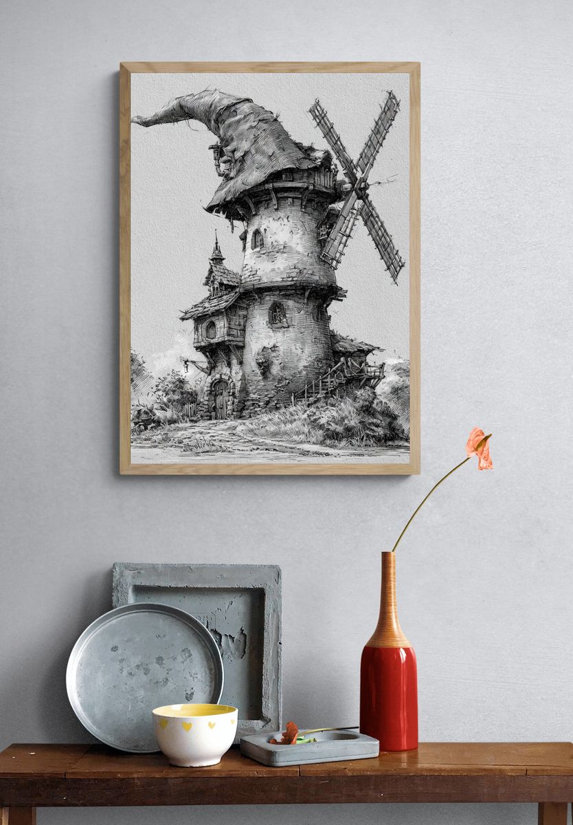 Fantasy Windmill Sketch Poster. — room view 3