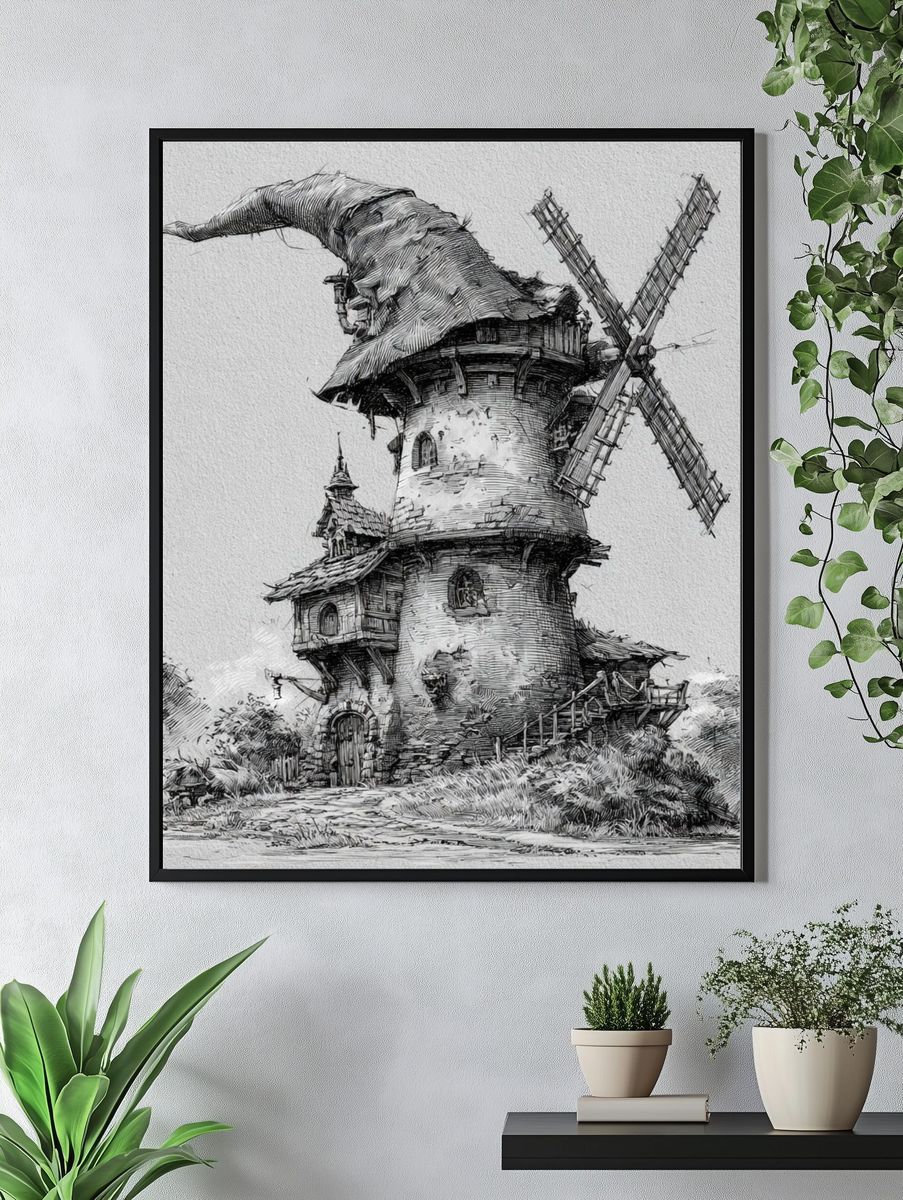Fantasy Windmill Sketch Poster. — room view 4