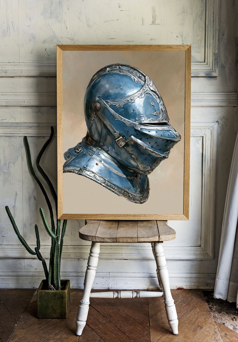 Blue Knight Helmet Illustration Poster. — room view 1
