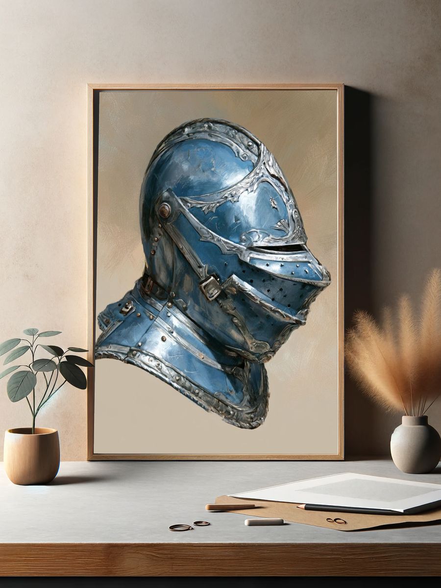 Blue Knight Helmet Illustration Poster. — room view 2