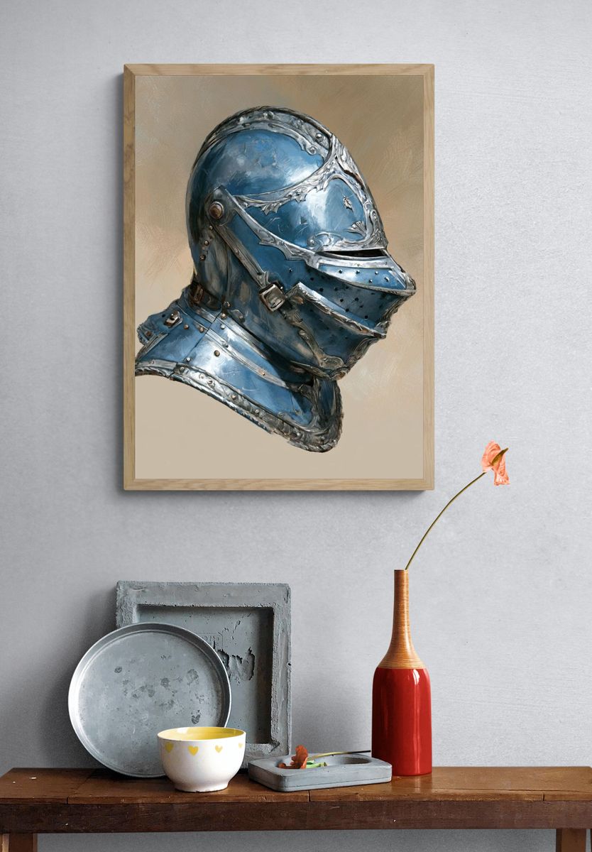 Blue Knight Helmet Illustration Poster. — room view 3