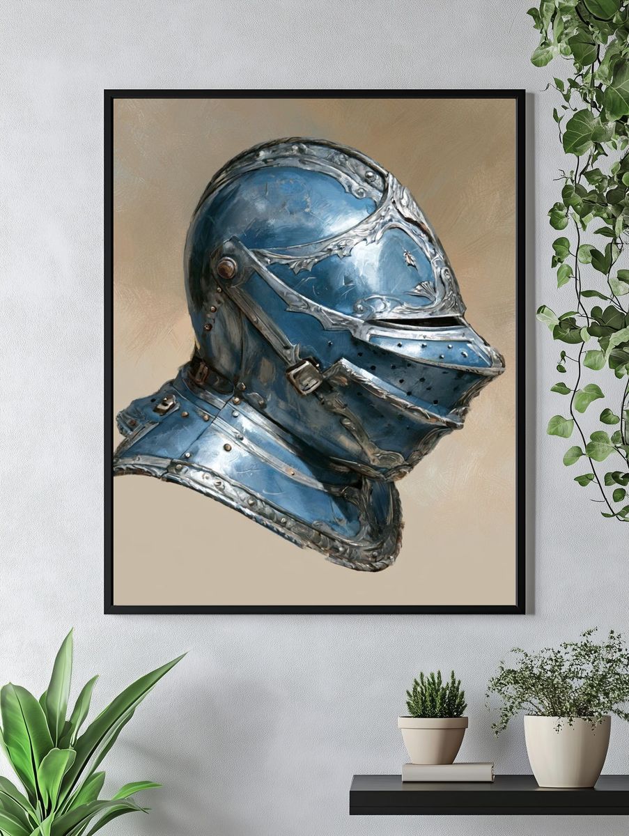 Blue Knight Helmet Illustration Poster. — room view 4