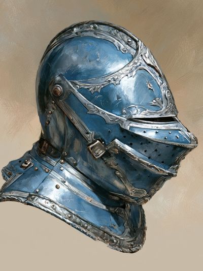 Blue Knight Helmet Illustration Poster.