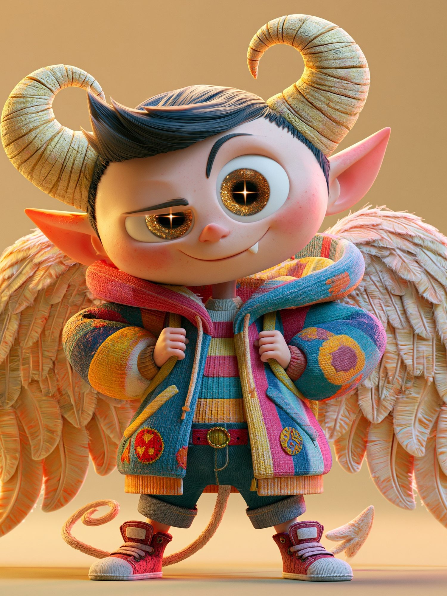 Cute Horned Angel Character Print. poster — illustration art