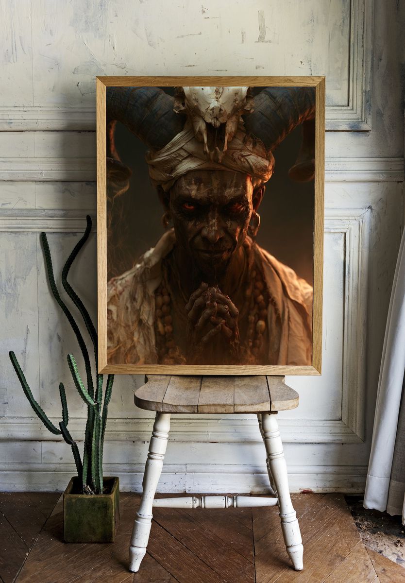 Mystic Horned Figure Illustration Poster. room preview