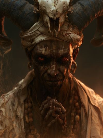 Mystic Horned Figure Illustration Poster.