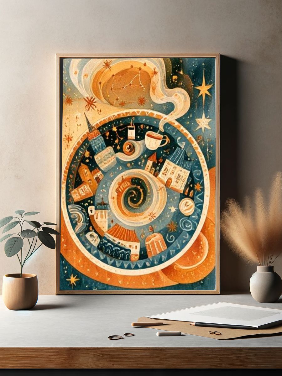 Celestial Coffee Spiral Illustration Poster. — room view 2