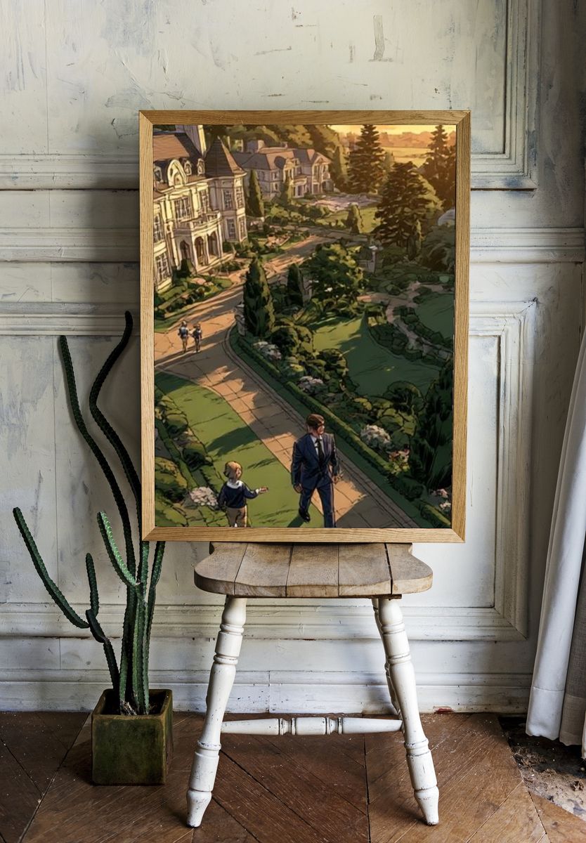 Sunset Estate Walk Illustration Poster. — room view 1