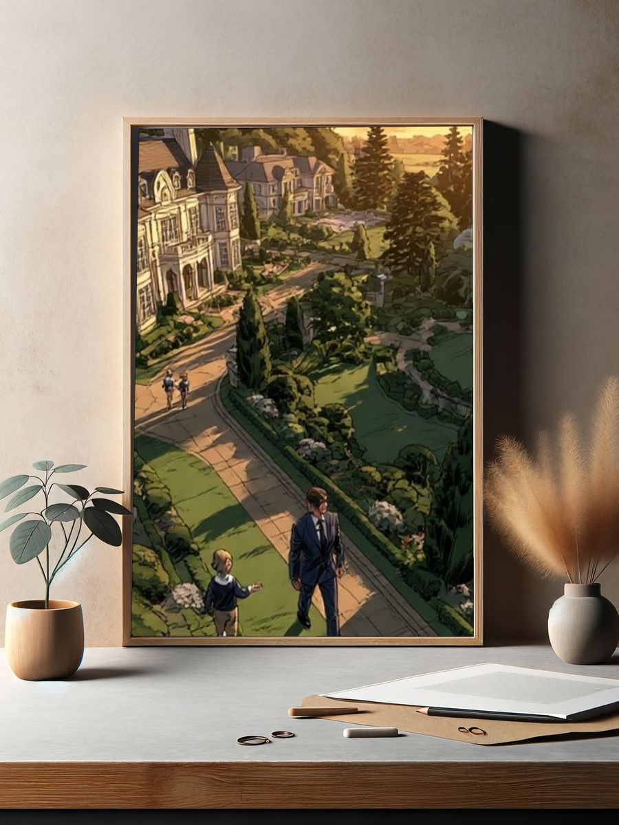 Sunset Estate Walk Illustration Poster. — room view 2