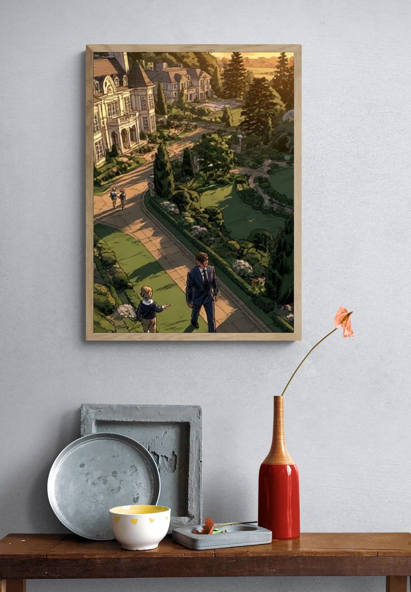 Sunset Estate Walk Illustration Poster. — room view 3