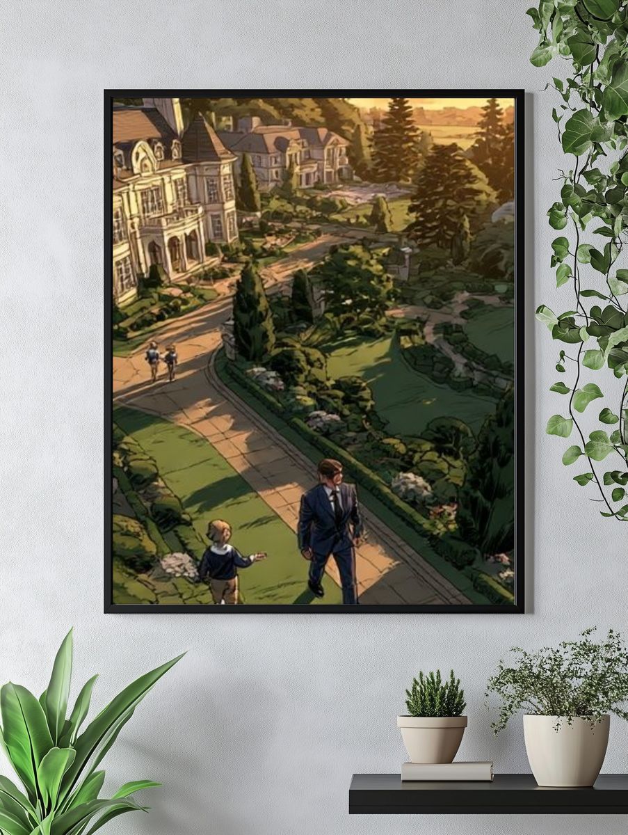 Sunset Estate Walk Illustration Poster. — room view 4