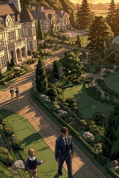 Sunset Estate Walk Illustration Poster.