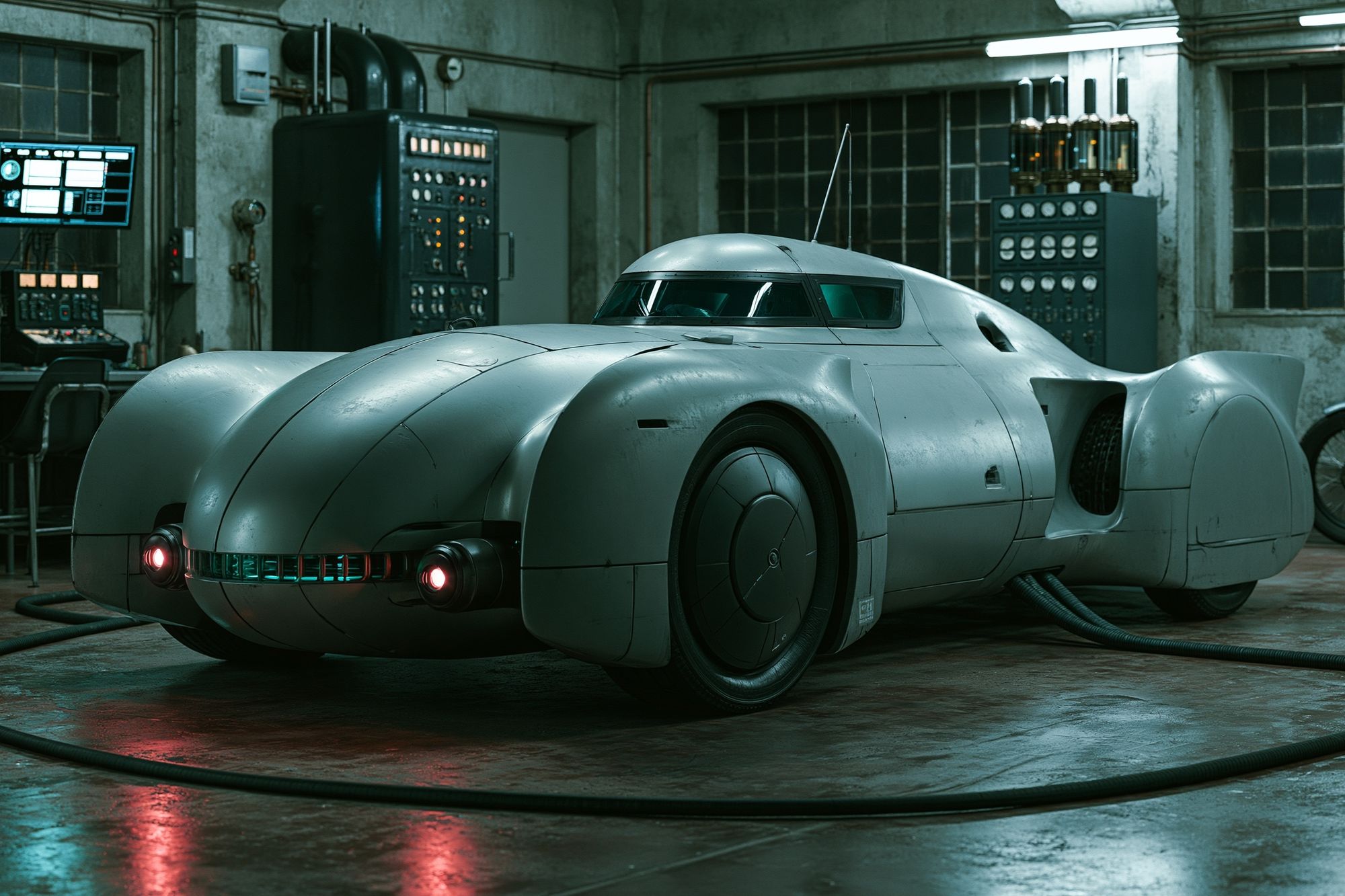 Retro Futuristic Car Garage Print. poster detail