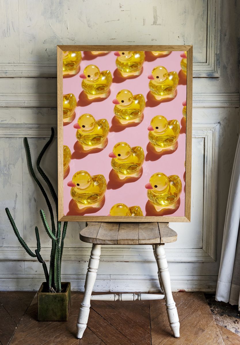 Yellow Duck Pattern Illustration Poster. — room view 1