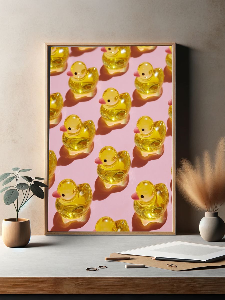 Yellow Duck Pattern Illustration Poster. — room view 2