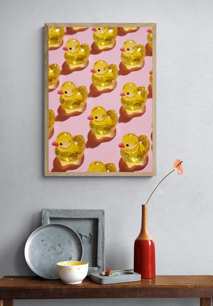 Yellow Duck Pattern Illustration Poster. — room view 3