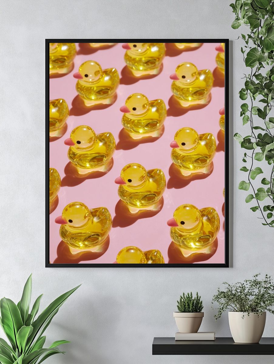 Yellow Duck Pattern Illustration Poster. — room view 4