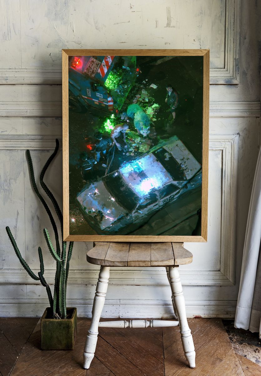 Neon Street Scene — Cyberpunk Print. room preview