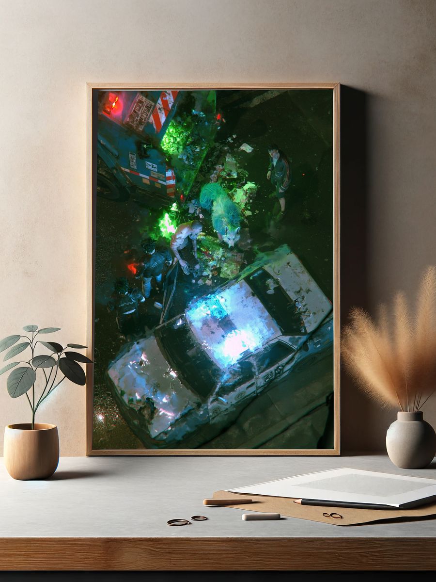 Neon Street Scene — Cyberpunk Print. — room view 2