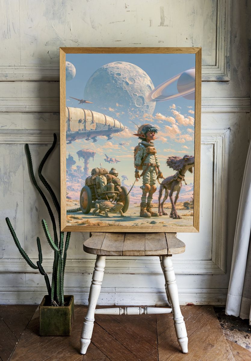 Alien Explorer — Sci-Fi Illustration Print. room preview