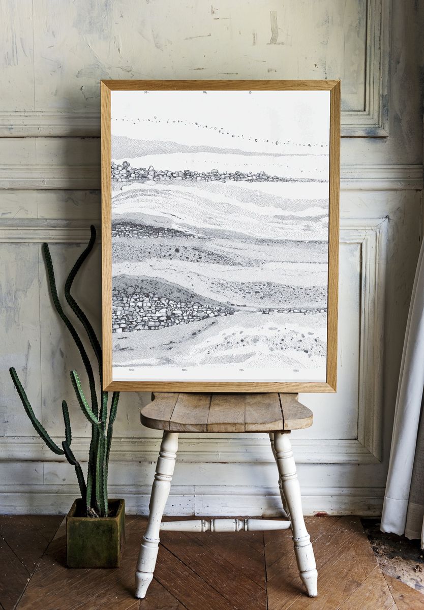 Monochrome Geological Strata Print. room preview