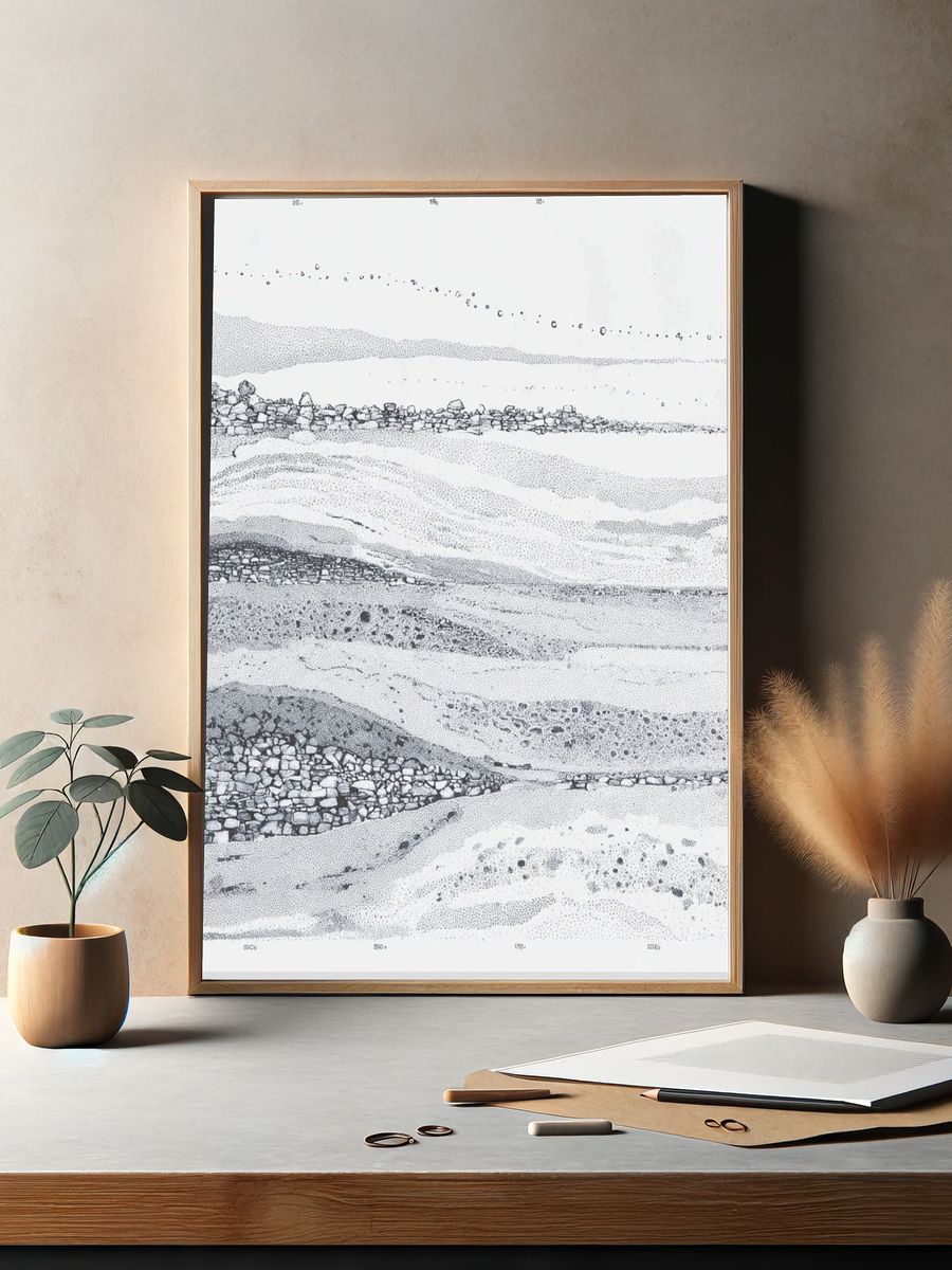 Monochrome Geological Strata Print. — room view 2