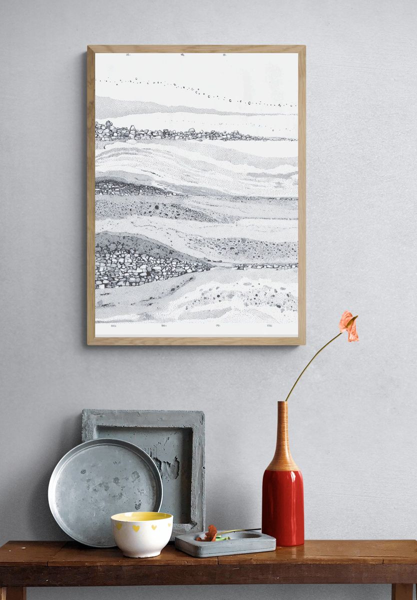 Monochrome Geological Strata Print. — room view 3