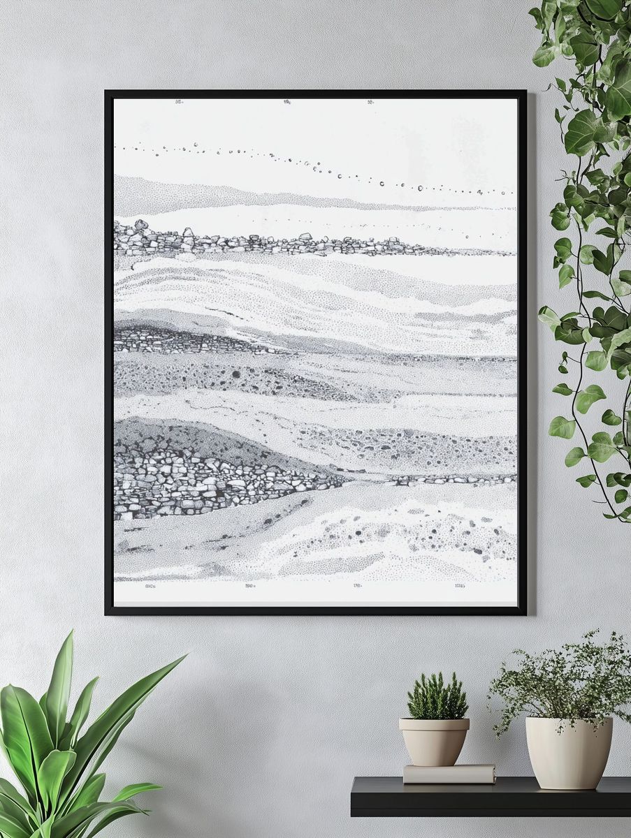Monochrome Geological Strata Print. — room view 4