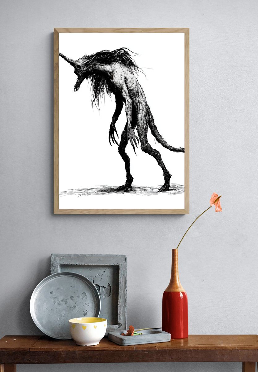Horned Creature Ink Print. — room view 3