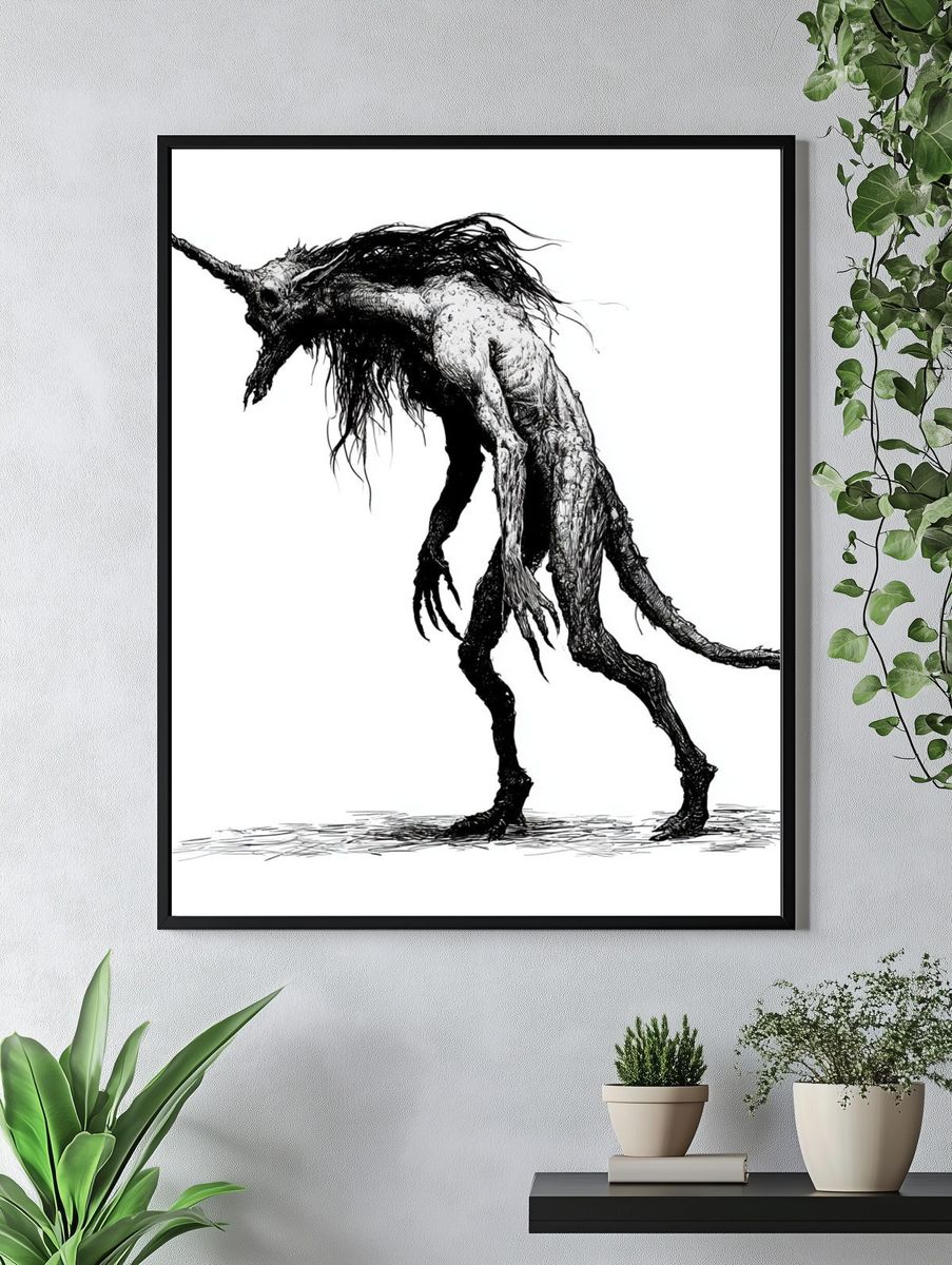 Horned Creature Ink Print. — room view 4