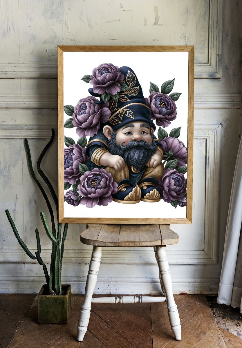 Floral Gnome Illustration Poster. room preview