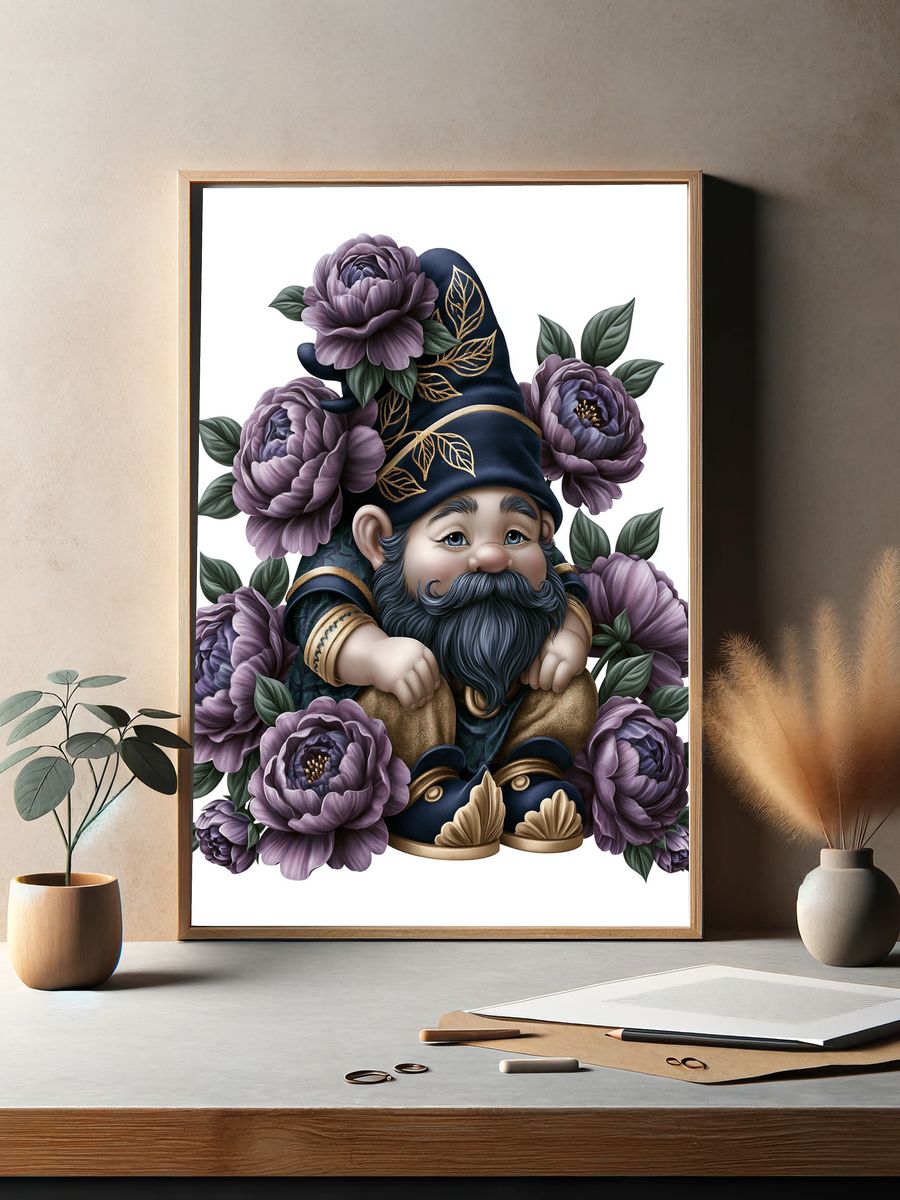 Floral Gnome Illustration Poster. — room view 2
