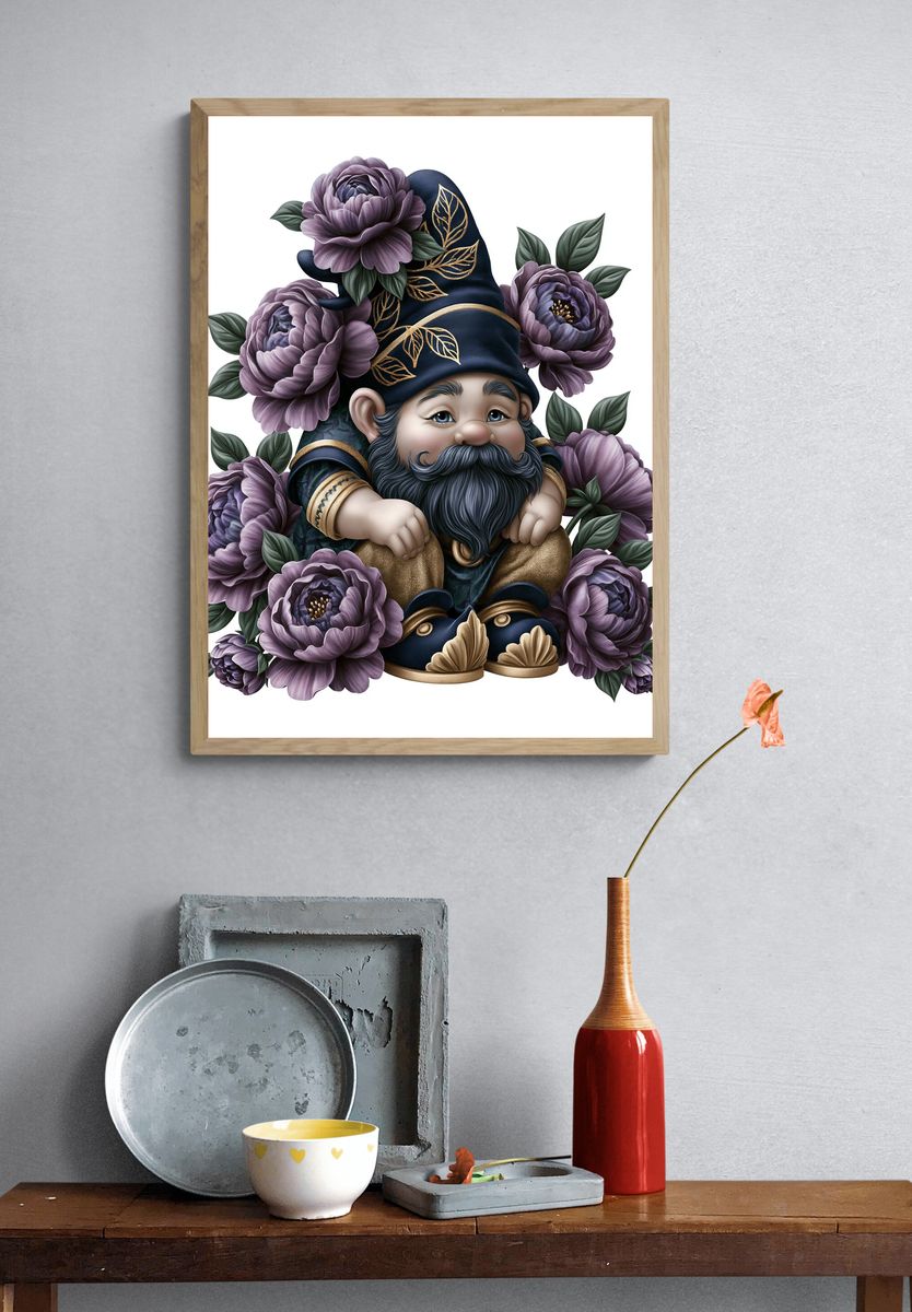 Floral Gnome Illustration Poster. — room view 3