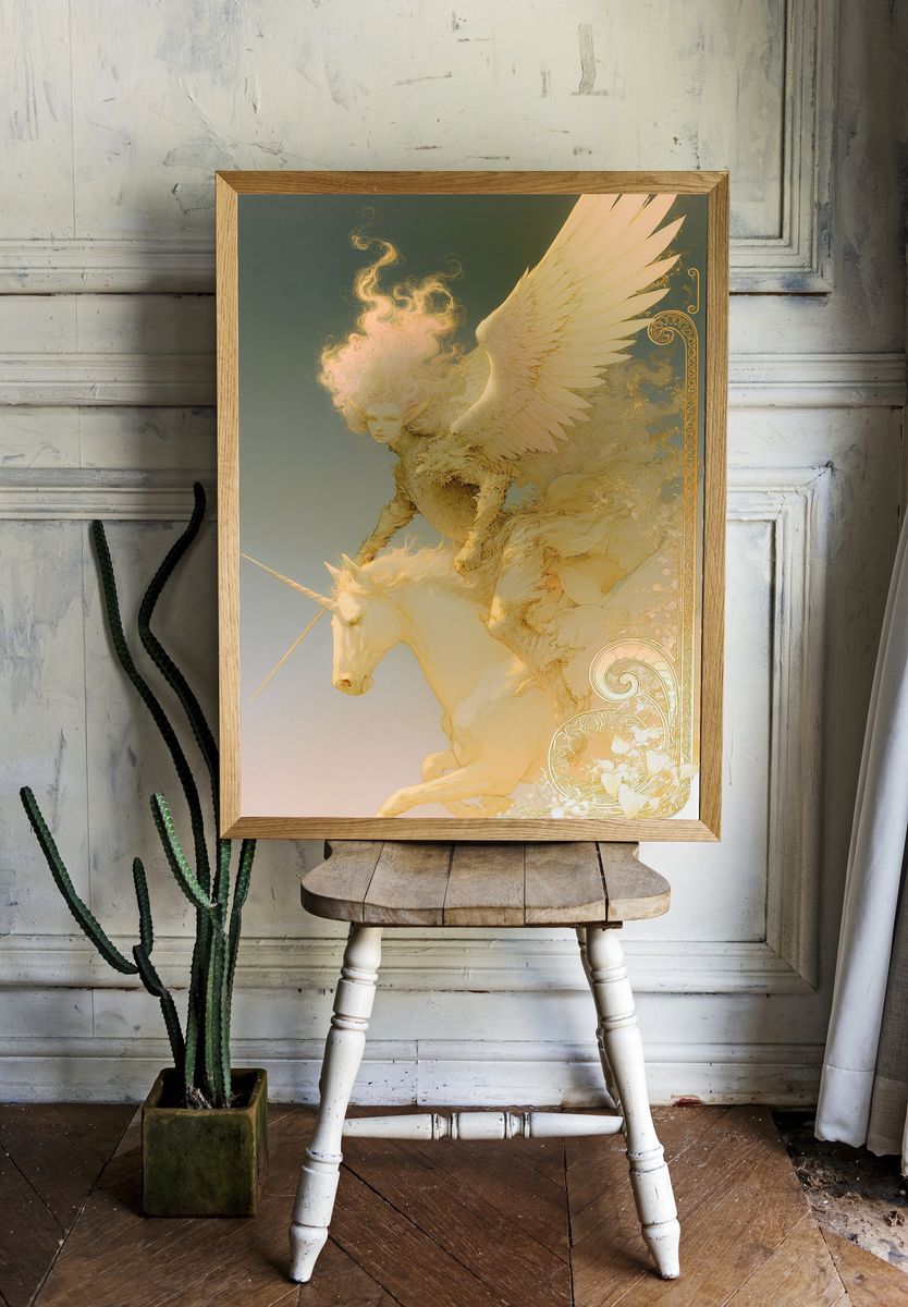 Golden Pegasus Fantasy Print. room preview