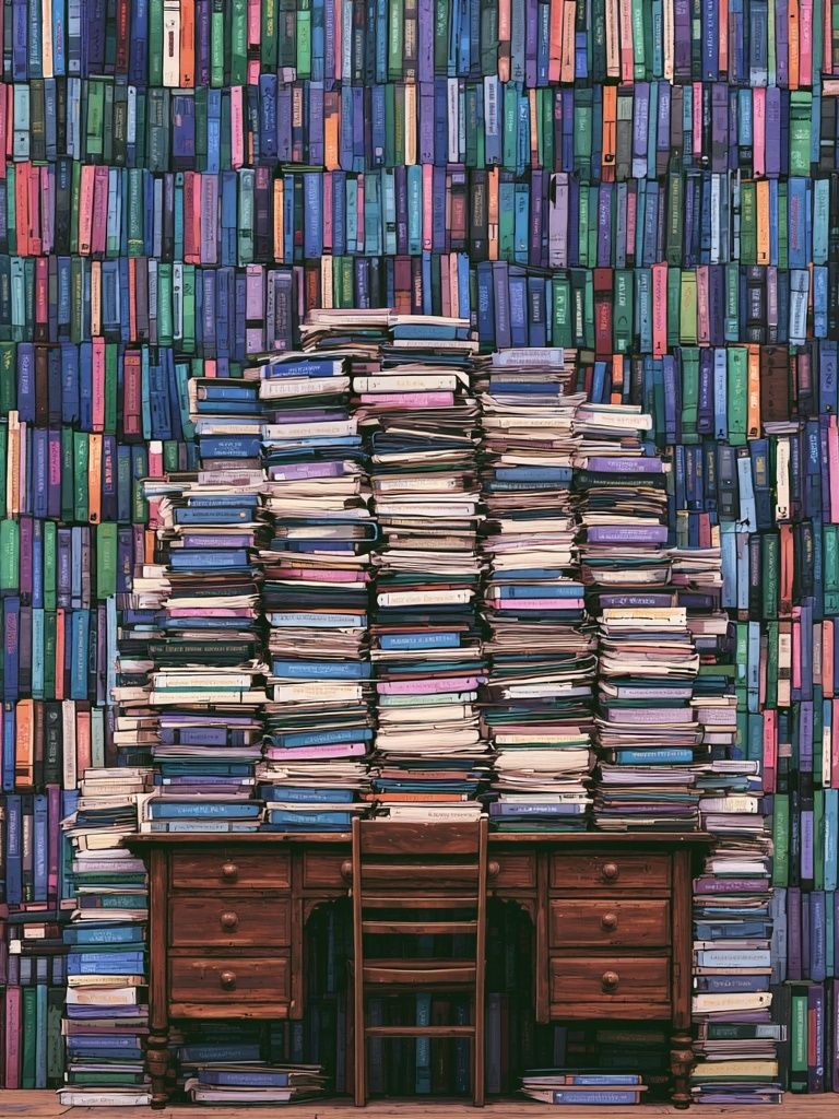 Book Lover's Desk Illustration Poster. poster — illustration art