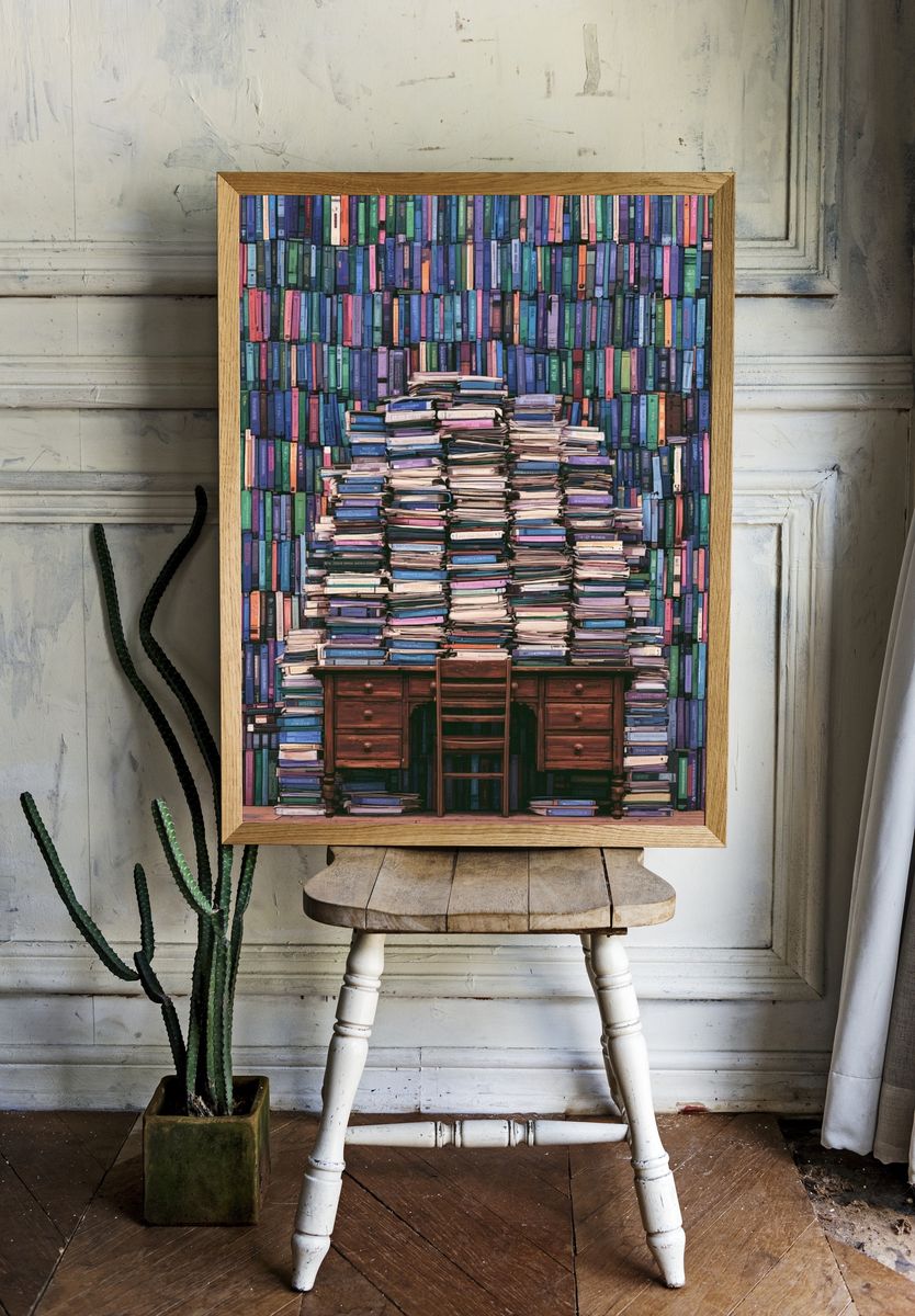 Book Lover's Desk Illustration Poster. — room view 1