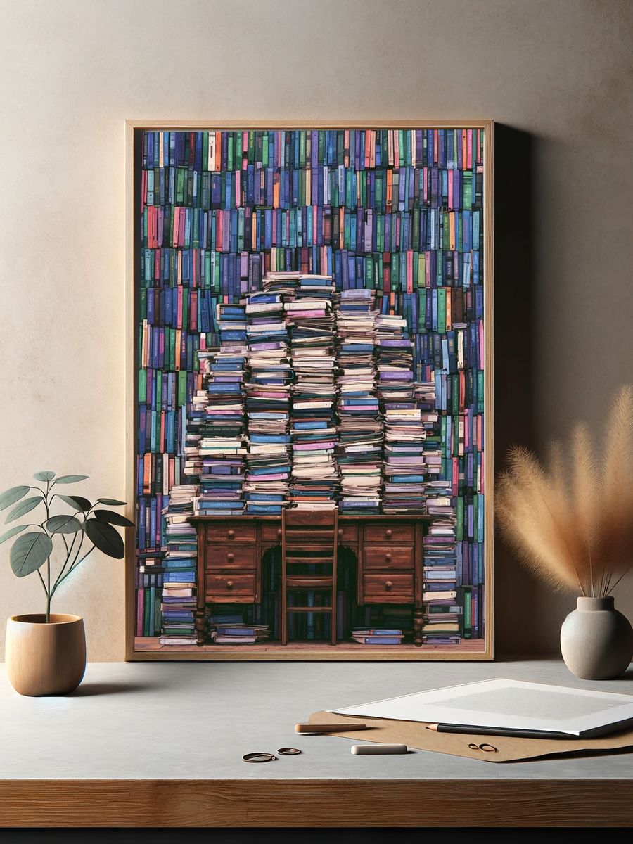 Book Lover's Desk Illustration Poster. — room view 2