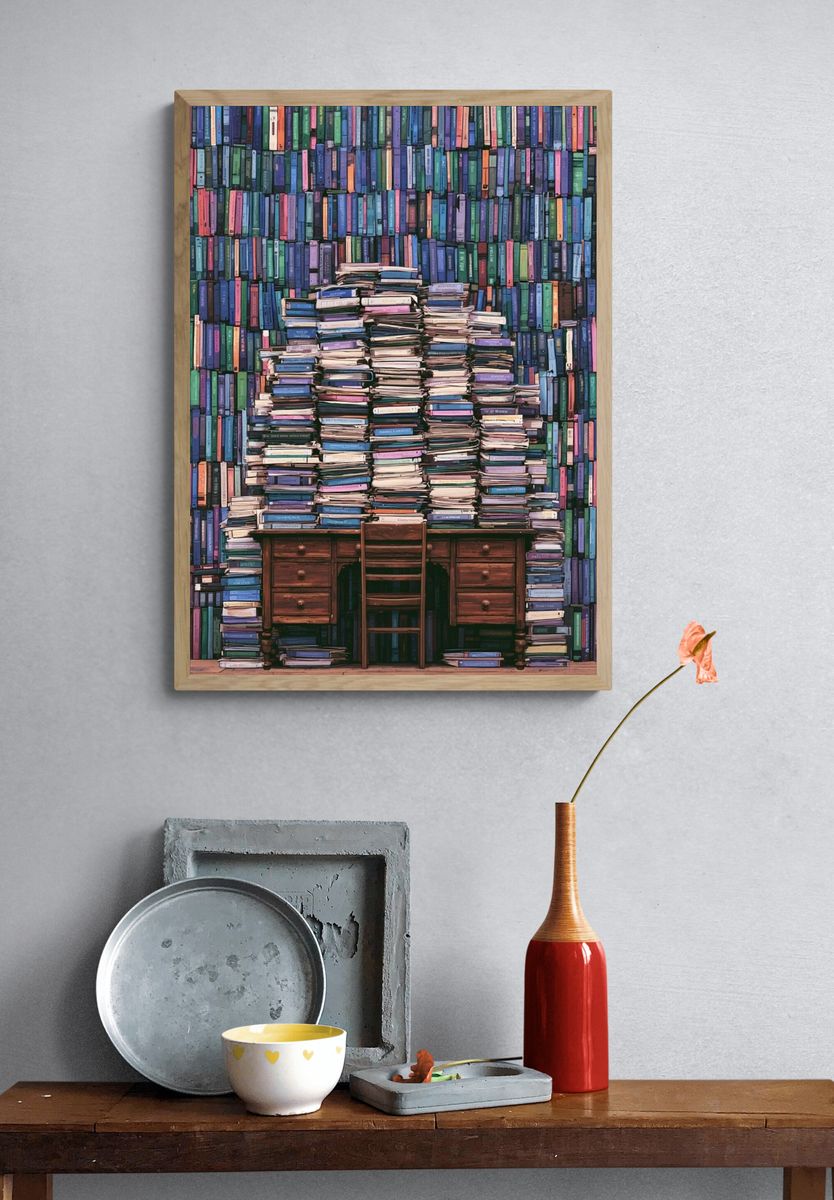 Book Lover's Desk Illustration Poster. — room view 3